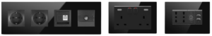 EAE Mona glass socket frame in black with up to 5-gang options