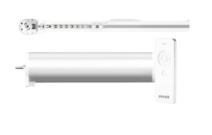 Orvibo Smart Curtain Motor W40CZ with aluminum casing and quiet motor design, rail and remote kit